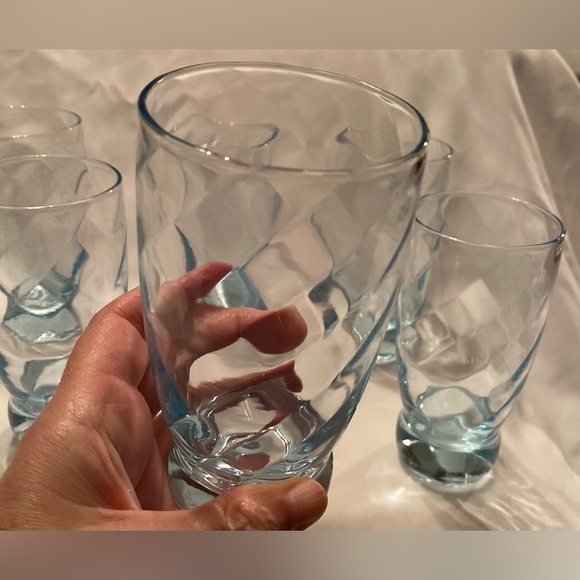 Six (6) Ice Blue Highball Diagonal Diamond Optic Weighted Barware Glasses Rare - Picture 7 of 7